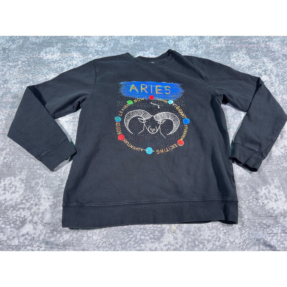 Unfortunate Portrait Aries Zodiac Sweatshirt Black Long Sleeve Crewneck Size M